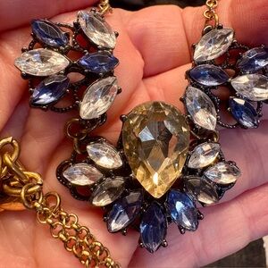 Gold-tone Statement Necklace Blue and Citrine Rhinestone